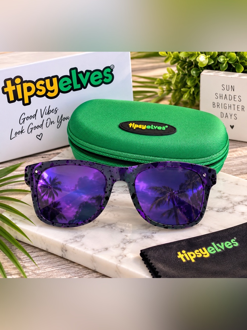 Tipsy Elves Purple Haze Sunglasses TE-SSG585 Purple Splatter NWT